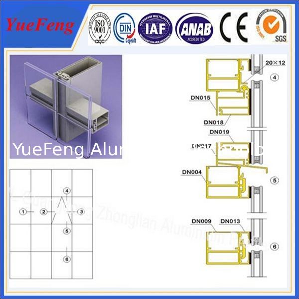 Hot! ISO 9001 china supplier custom aluminum frameless curtain wall profiles