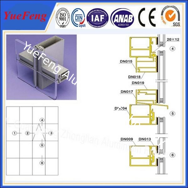 Hot! ISO 9001 china supplier custom aluminum frameless curtain wall profiles